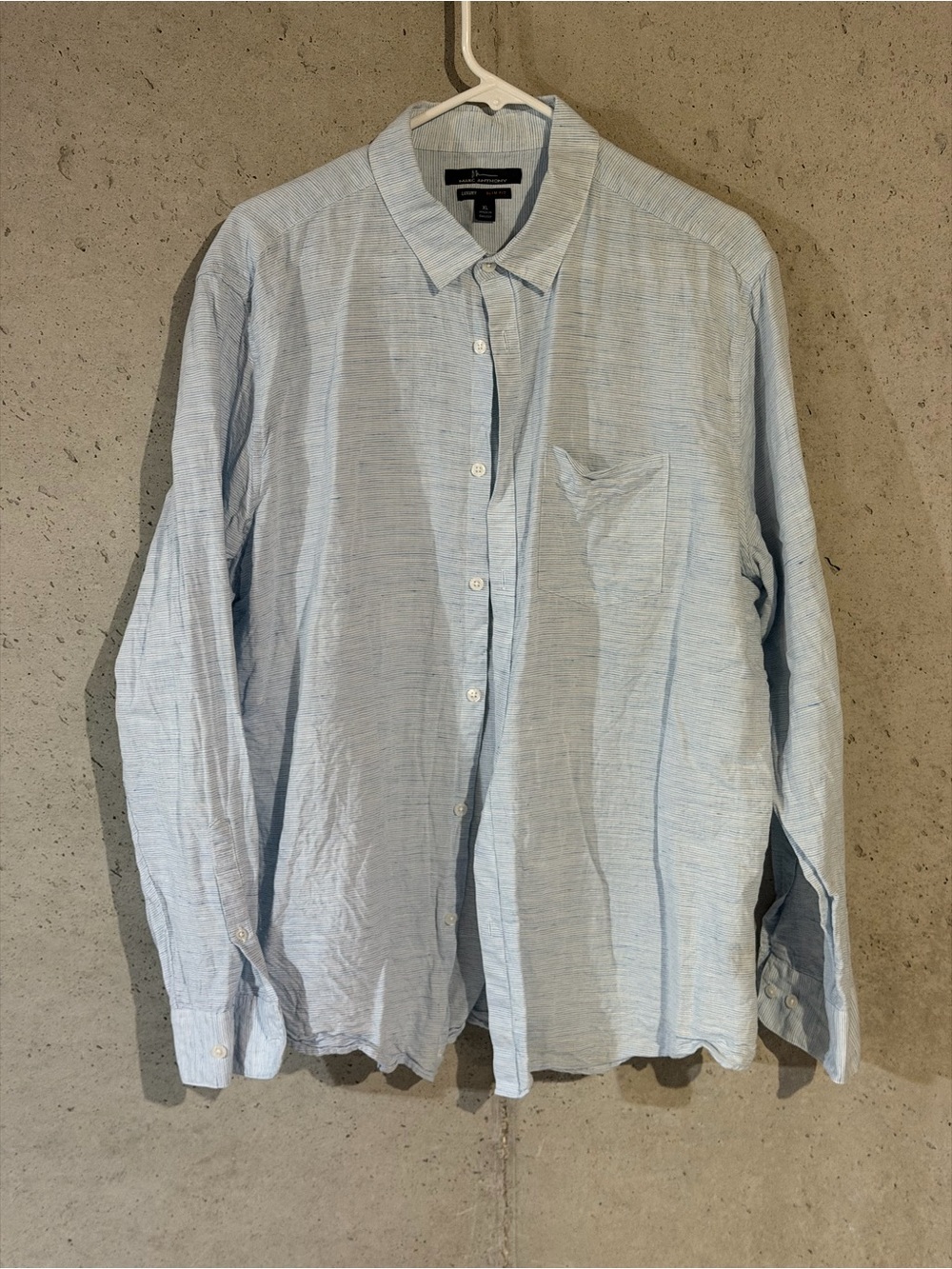 Marc Anthony Men's XL Slim Fit Linen Cotton Blue White Stripe Button Down